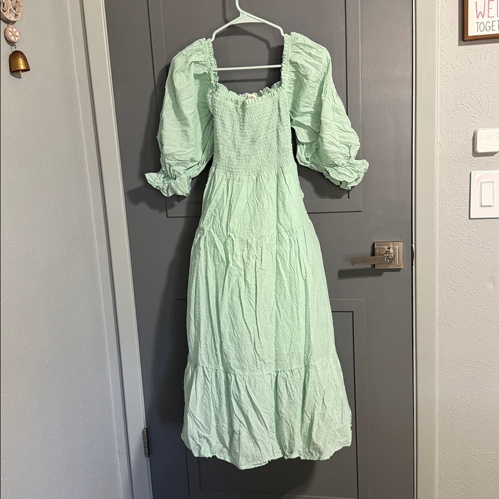 BiBi Light Green Smocked Dress